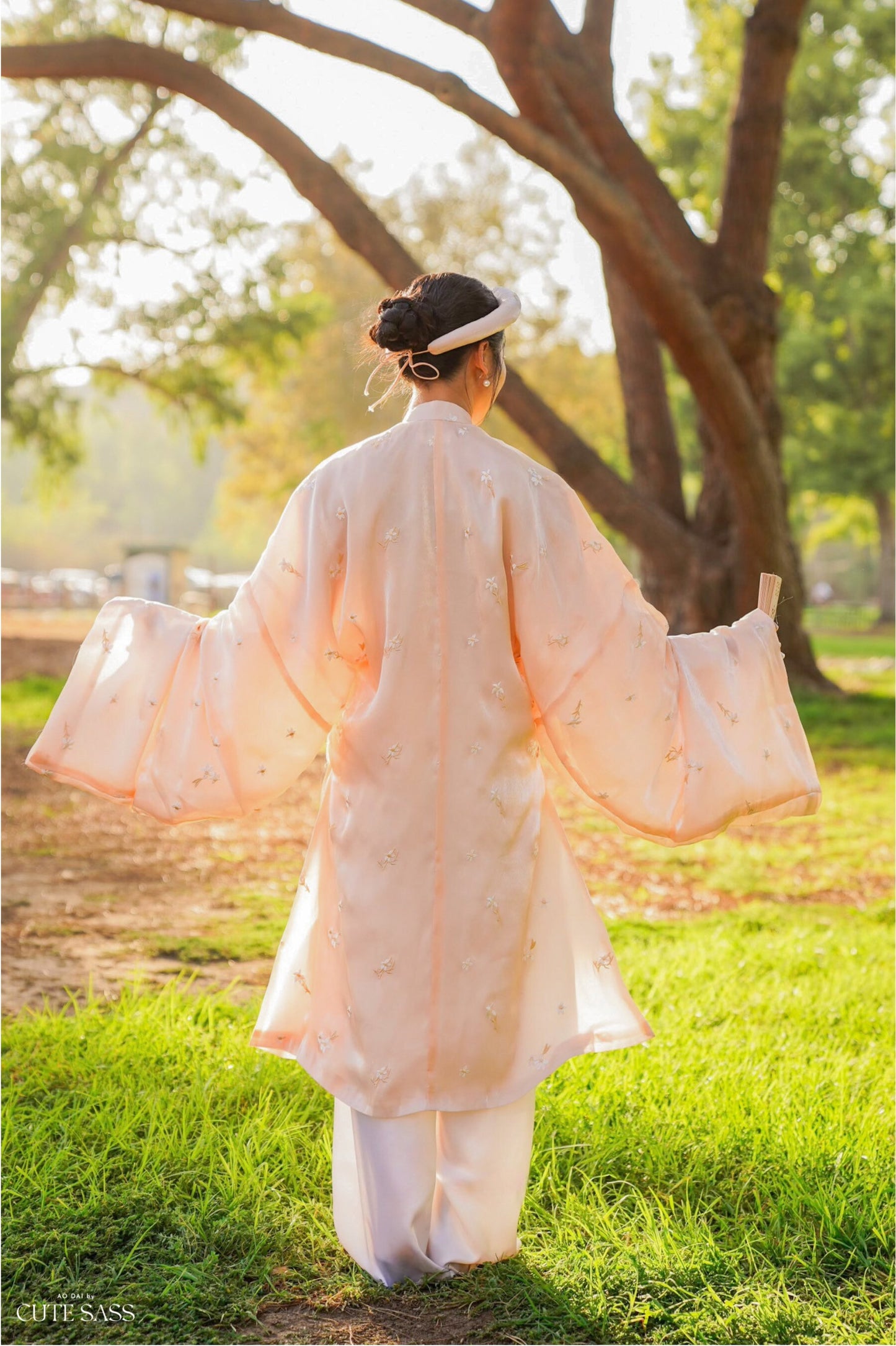 Áo Tấc - Embroidery Peach (Top and Headband, No Pants)