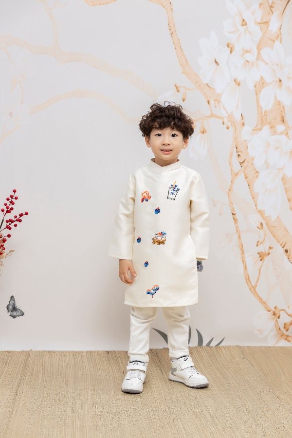 Boy White Cute Patterns Ao Dai
