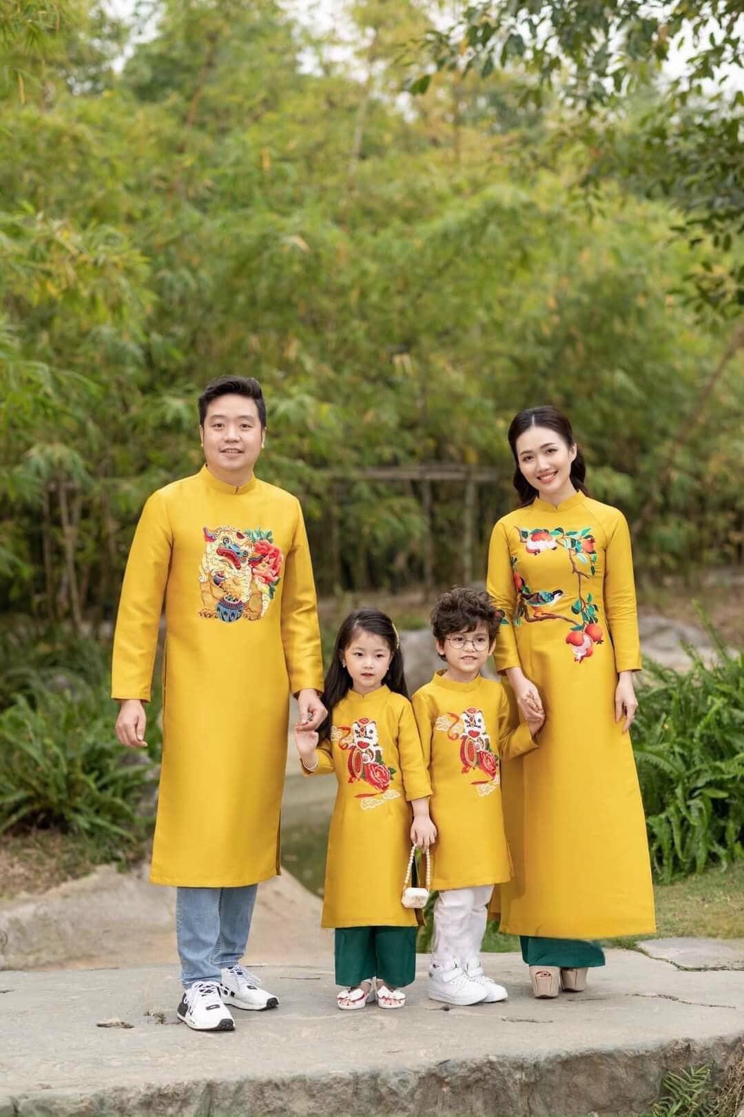 Family Yellow Embroidery Ao Dai Set