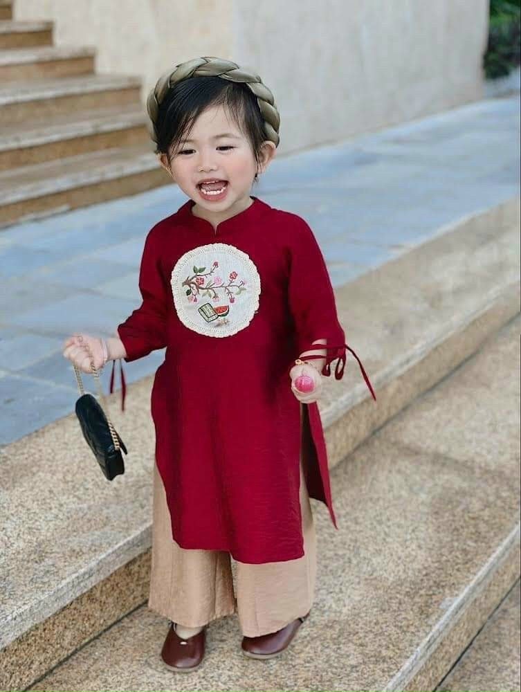 Red Girl String Sleeve Ao Dai Set