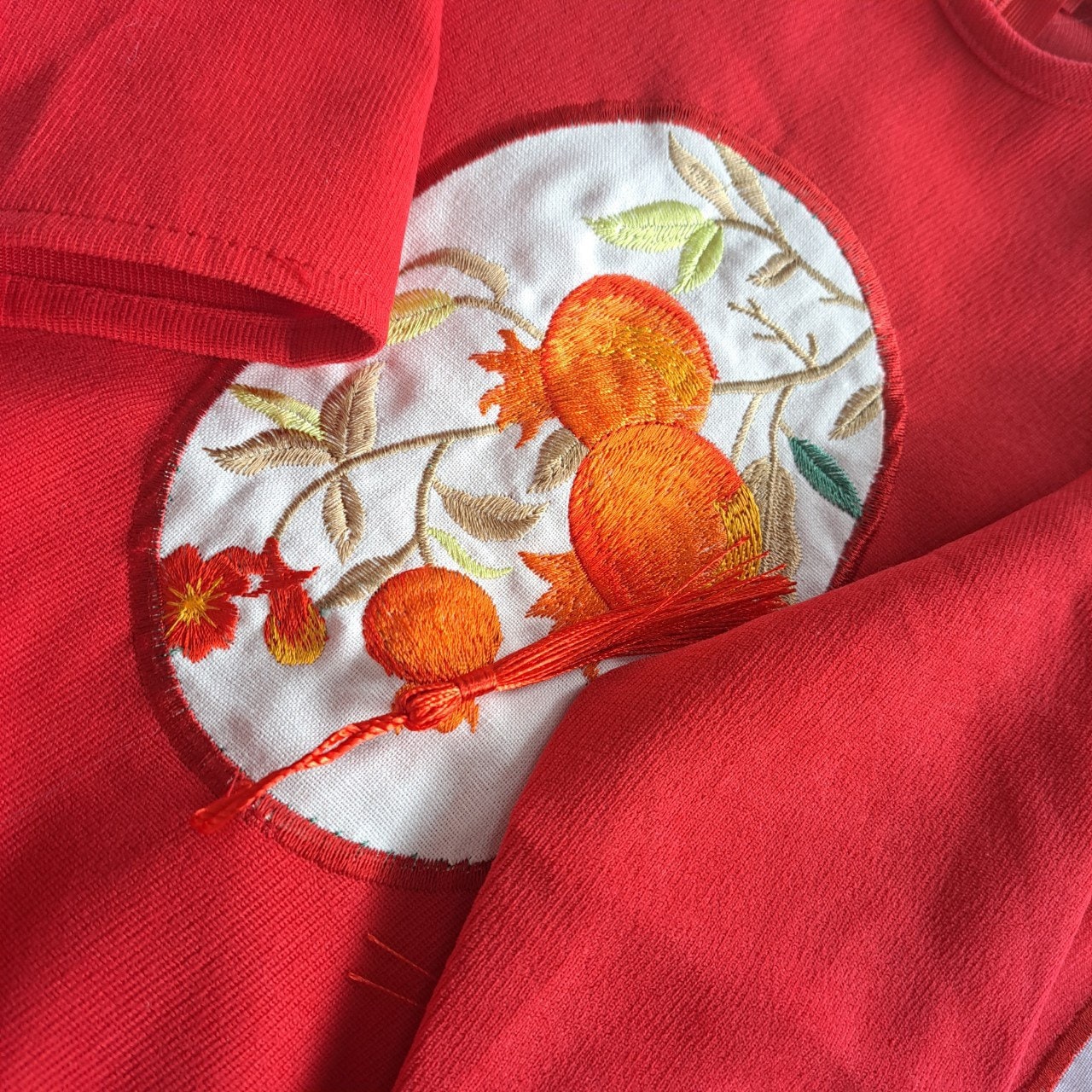 Sibling Orange Red Pom Ao Dai Set