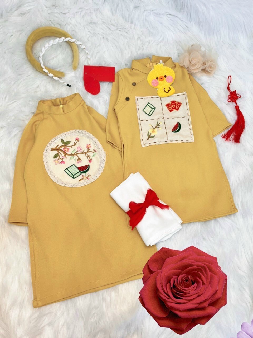 Sibling Yellow Ao Dai Set