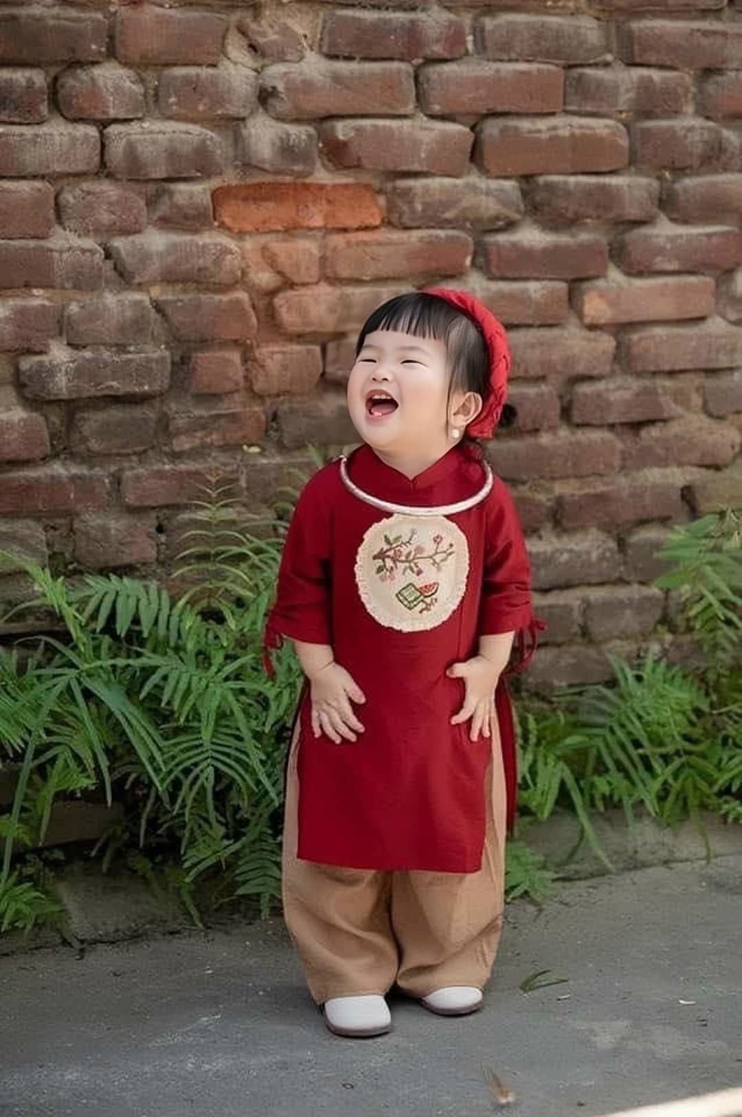 Red Girl String Sleeve Ao Dai Set