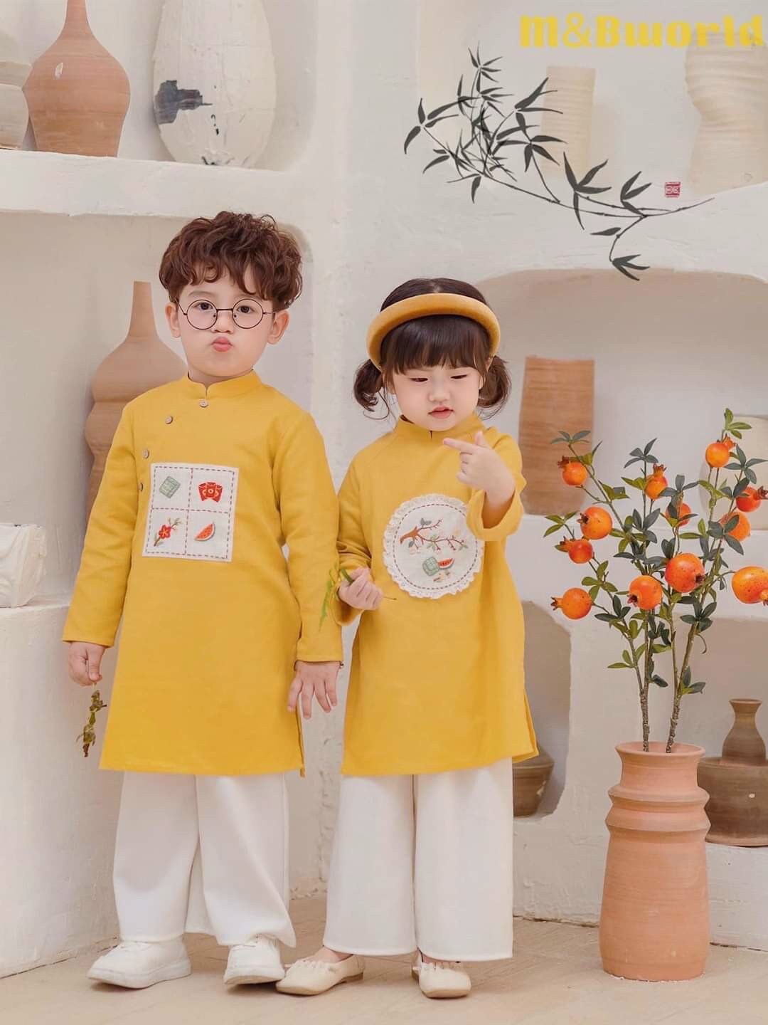Sibling Yellow Ao Dai Set
