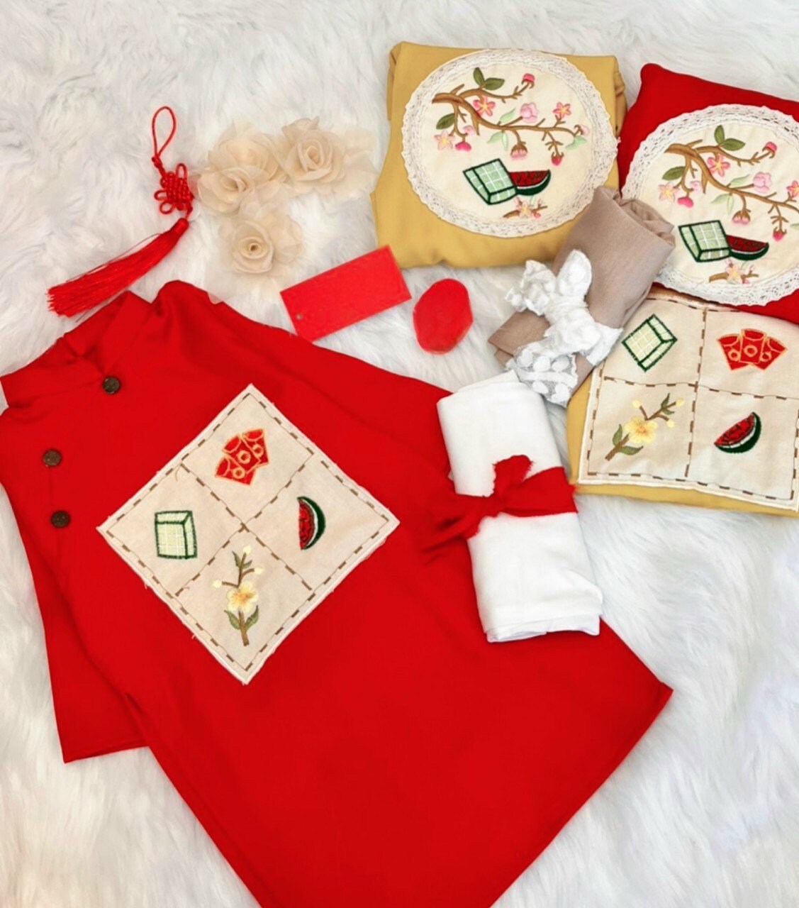 Sibling Red Ao Dai Set