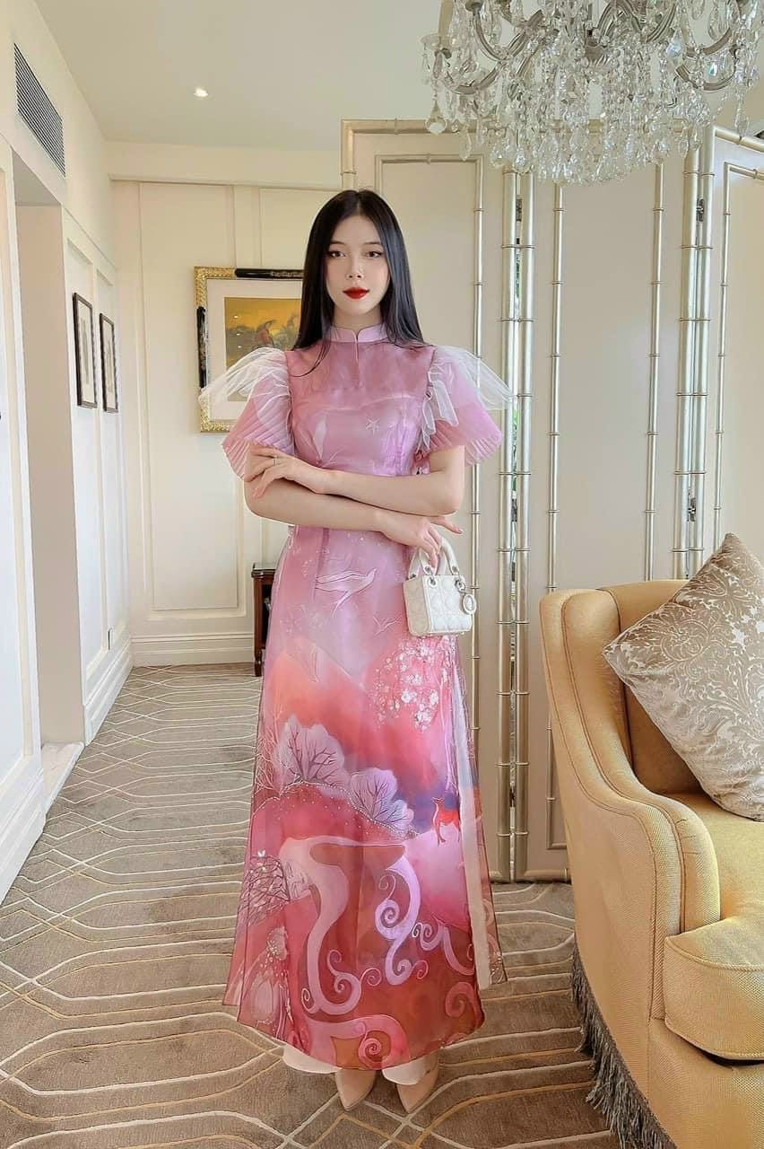Pink/Purple Nightfalls Ruffle Sleeve Ao Dai Set