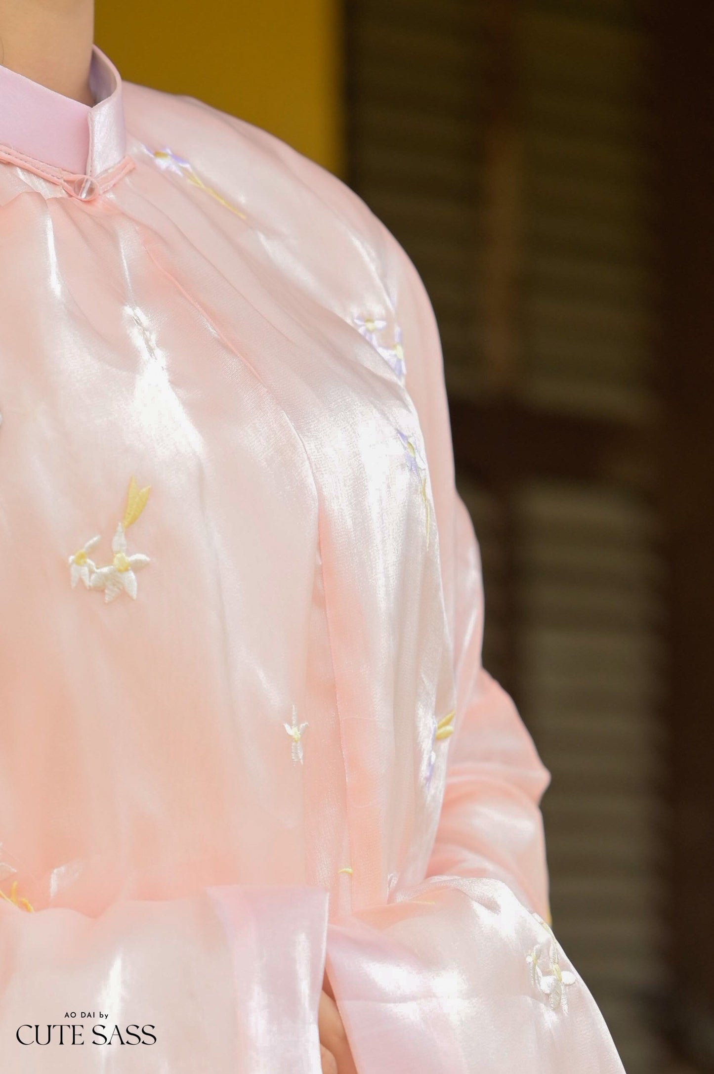 Áo Tấc - Embroidery Peach (Top and Headband, No Pants)