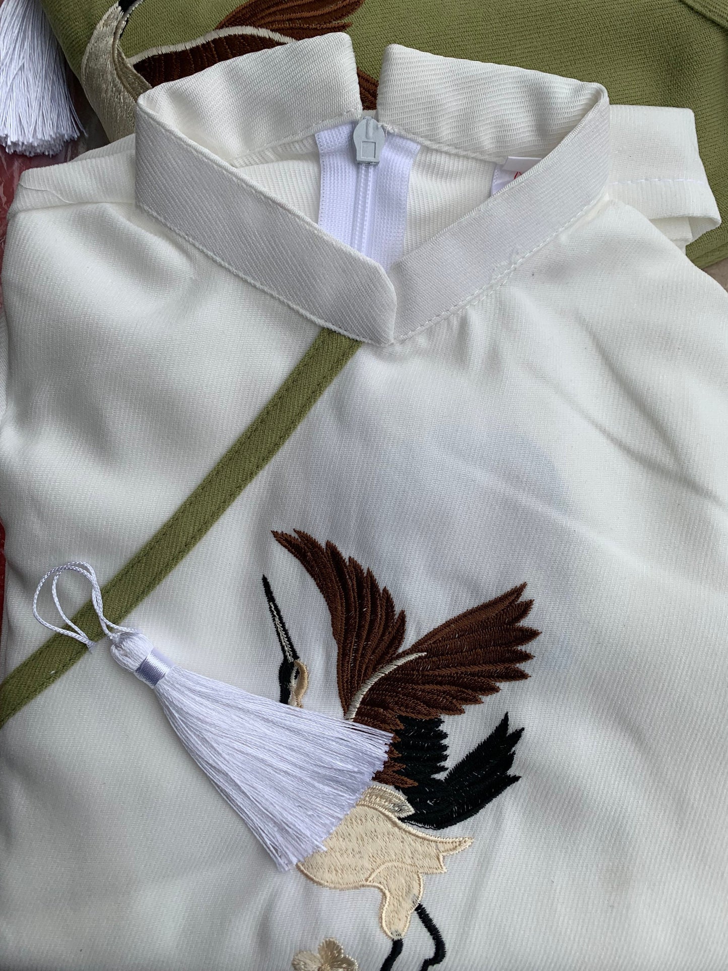 Boy Hac Embroidery Ao Dai (White, Green) | Pre-made Traditional Vietnamese Ao Dai | Lunar New Year| Ao Dai Truyen Thong | Ao Dai Kid