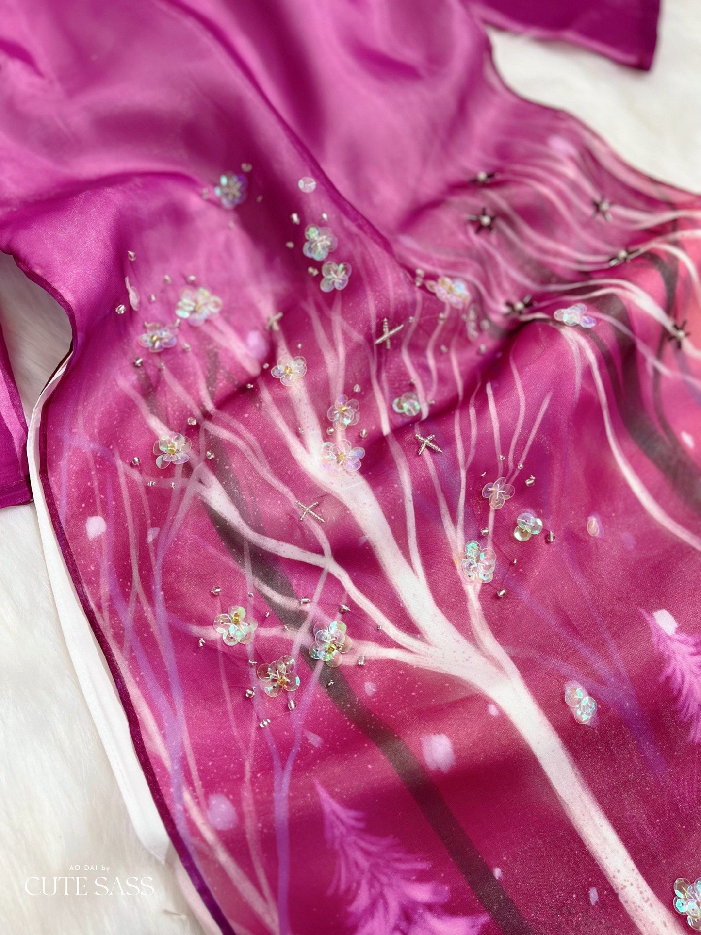 Purple Sheeps Chiffon Ao Dai Set