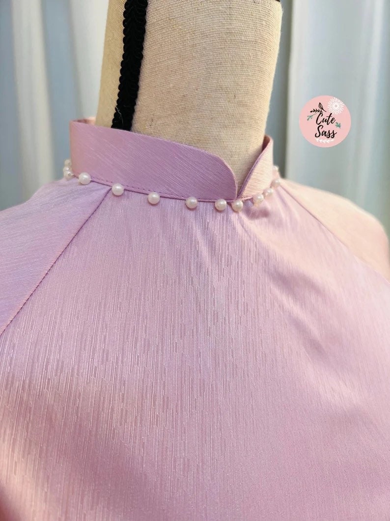Plain Pearls Ao Dai Set | Pre-made Traditional Vietnamese Ao Dai| Women Ao Dai with Pants | Lunar New Year| Ao Dai Truyen Thong | D1