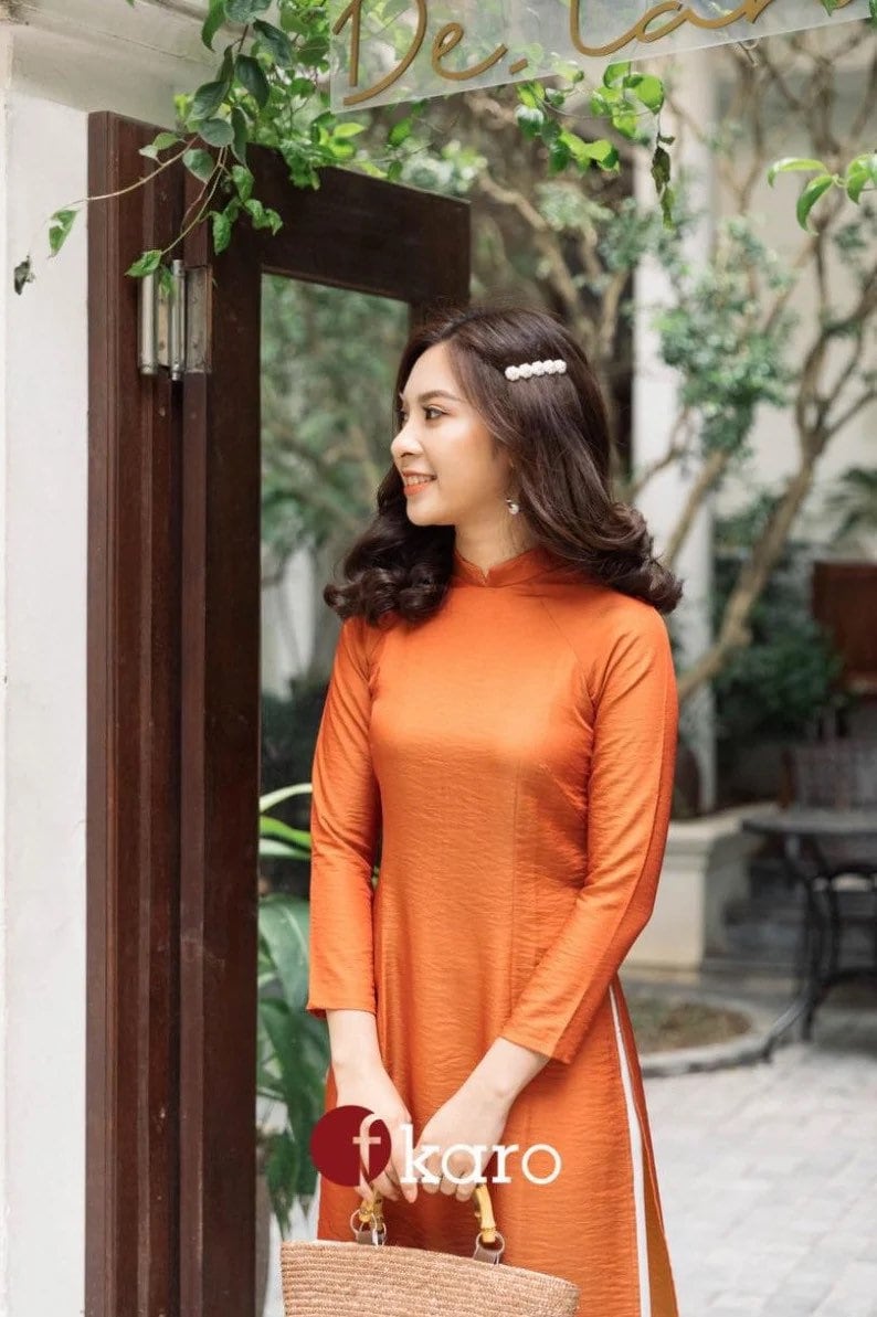 Tay Thi Silk Plain Ao Dai Set (Prussian, Mint, Black, Orange) | Pre-made Traditional Vietnamese Ao Dai| Women Ao Dai with Pants
