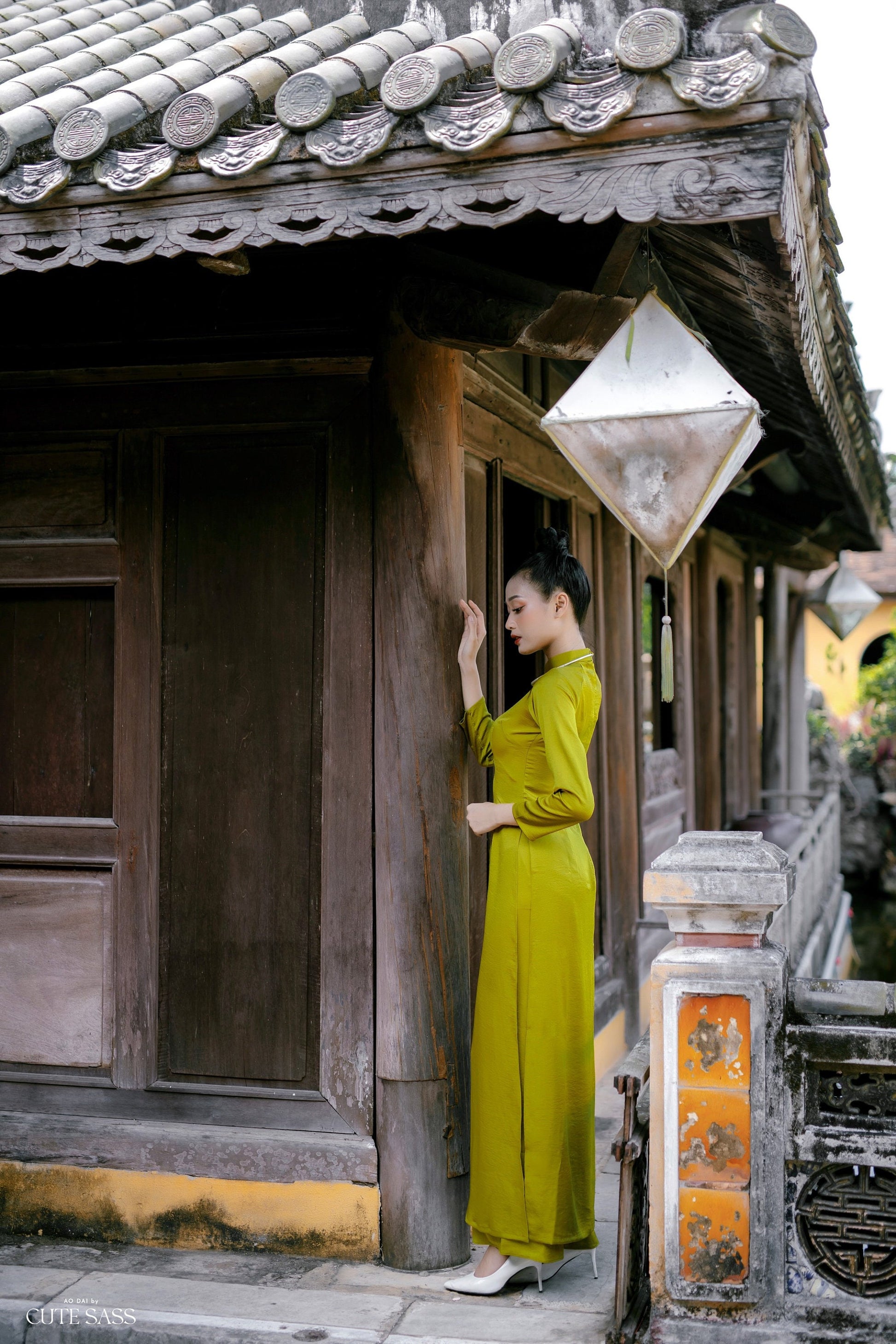 Green Hai Da Silk Plain Ao Dai Set
