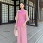 Pink Bow Modern Temple Set | Pre-made Traditional Vietnamese Phap Phuc| Lunar New Year| Ao Dai Truyen Thong|Women Ao Dai with Pants