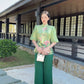 Green Lotus Modern Temple Set | Pre-made Traditional Vietnamese Phap Phuc| Lunar New Year| Ao Dai Truyen Thong|Women Ao Dai with Pants