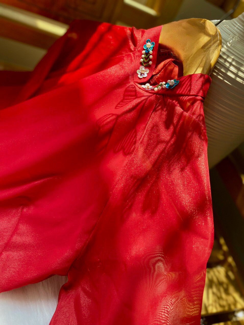 Red Sparkle Peony Ao Dai Set