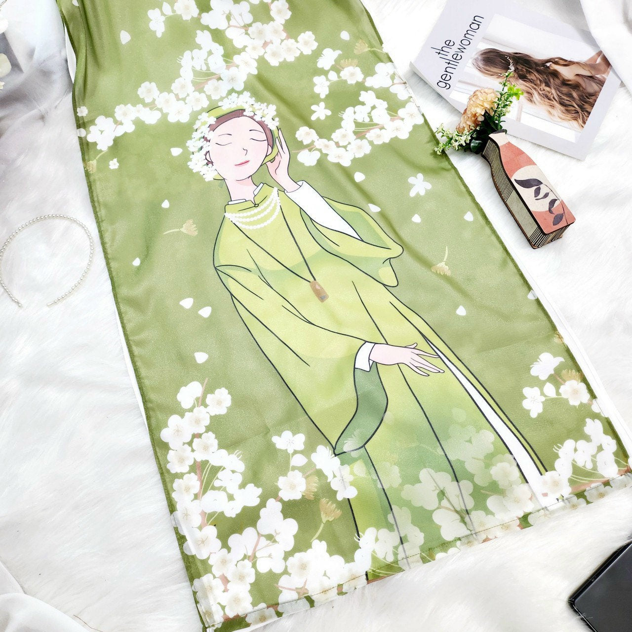 Shifted Green Spring Ao Dai Set | Pre-made Modernized Vietnamese Ao Dai| Women Ao Dai with Pants| Lunar New Year| Ao Dai Cach Tan