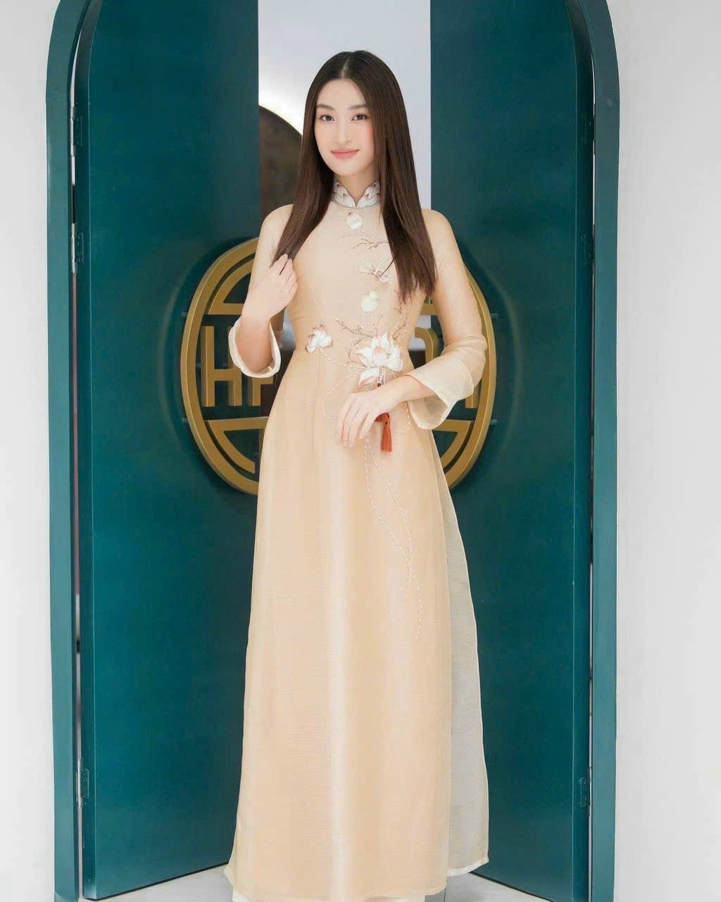 Beige/cream Ao Dai Vietnamese Chiffon Double Layer Beaded Long Dress With Black  Pants G100 -  Canada