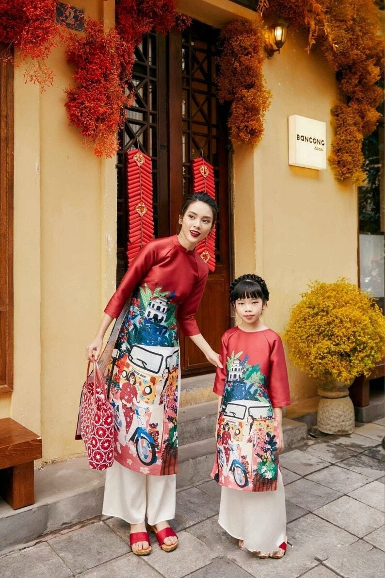 Girl Scenery Ao Dai Set | Pre-made Traditional Vietnamese Ao Dai | Lunar New Year | Ao Dai for Girl | Ao Dai Tet | B1