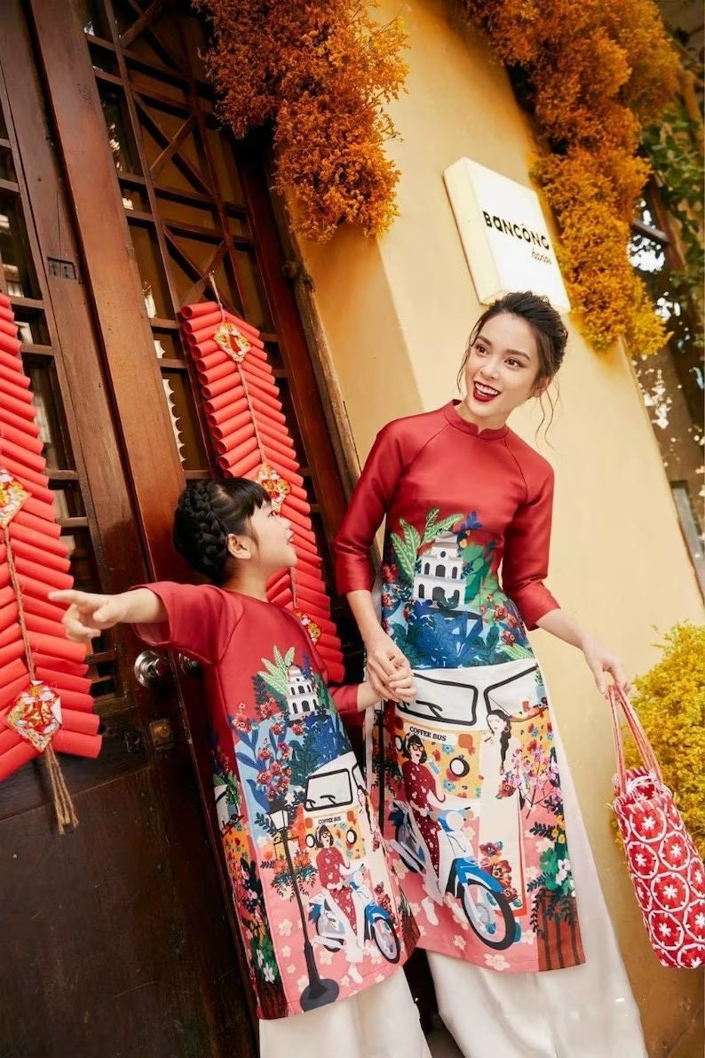 Girl Scenery Ao Dai Set | Pre-made Traditional Vietnamese Ao Dai | Lunar New Year | Ao Dai for Girl | Ao Dai Tet | B1