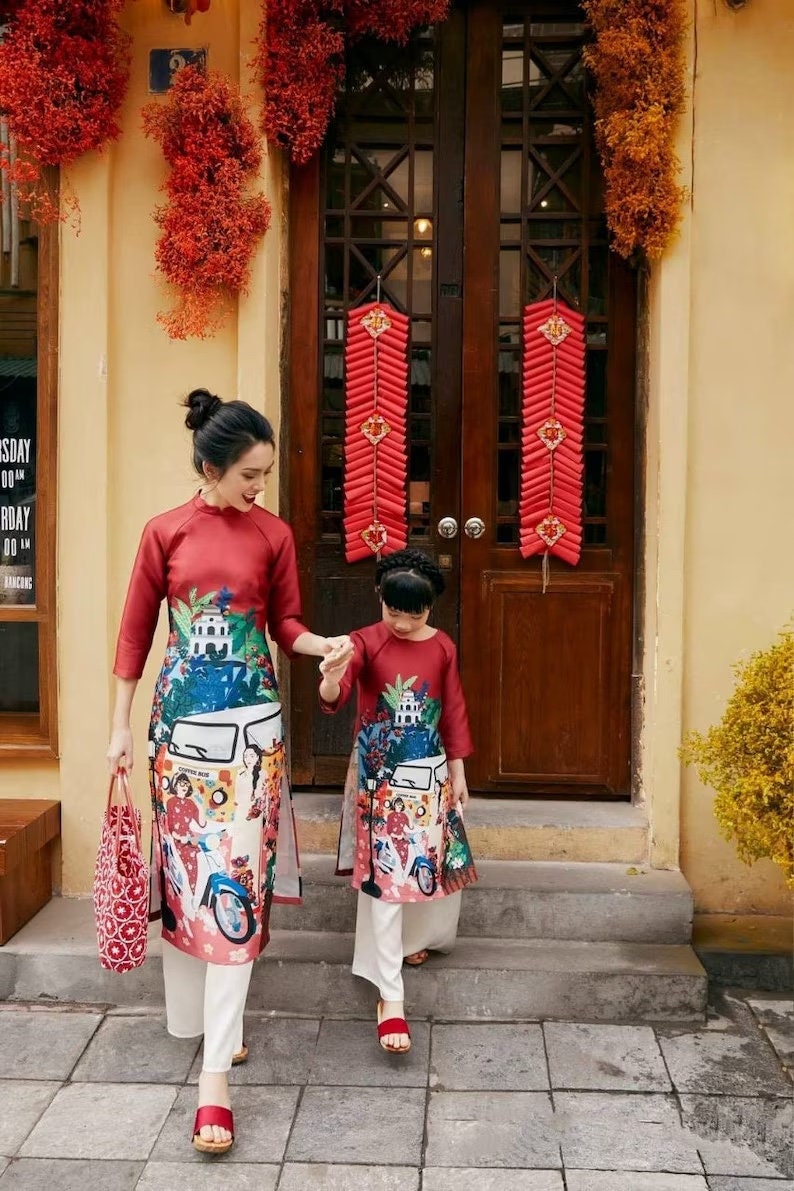 Girl Scenery Ao Dai Set | Pre-made Traditional Vietnamese Ao Dai | Lunar New Year | Ao Dai for Girl | Ao Dai Tet | B1