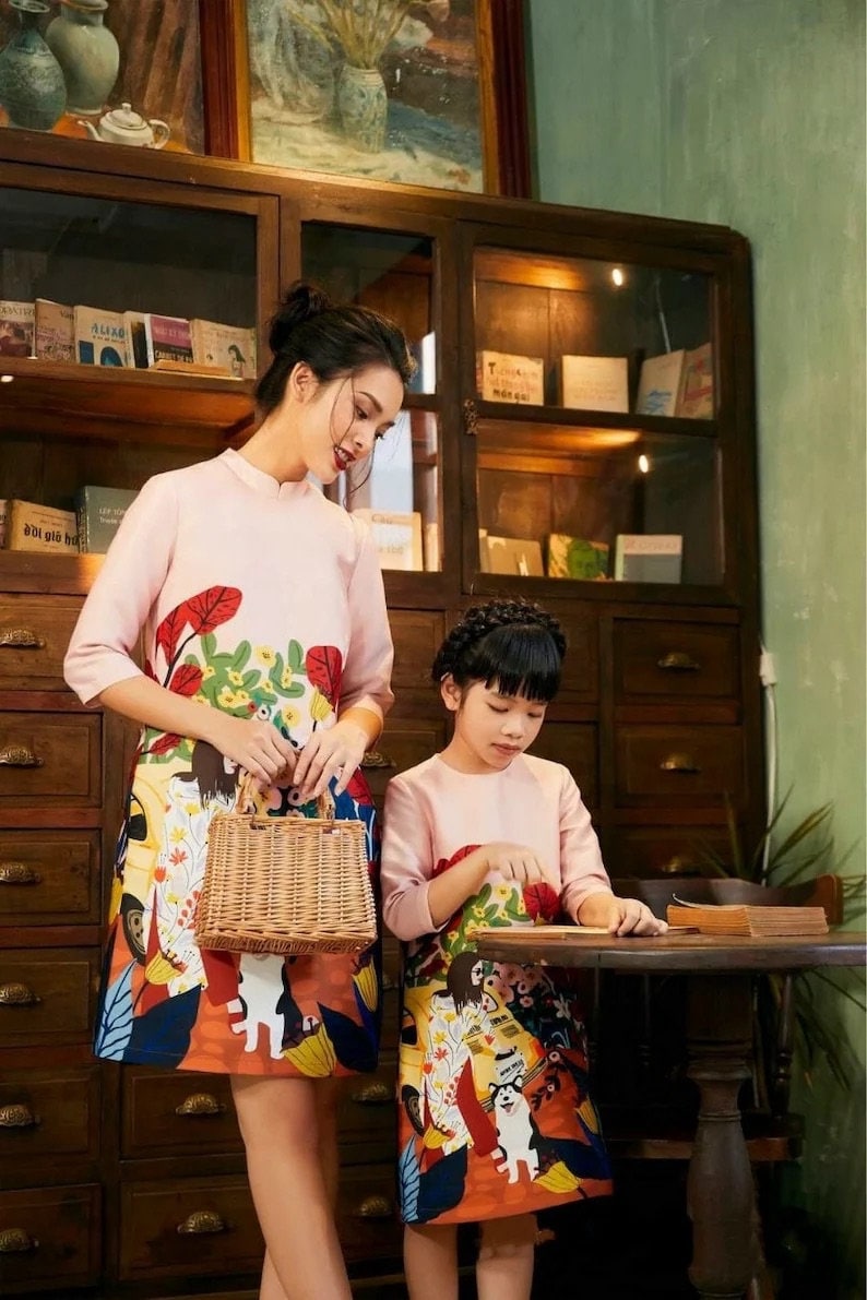 Girl Scenery Dress (No Pants) | Pre-made Traditional Vietnamese Ao Dai | Lunar New Year | Ao Dai for Girl | Ao Dai Tet | B1