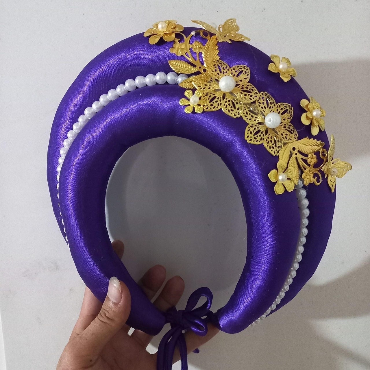 Gold Floral Plush Head Piece - Multiple Colors | Vietnamese Ao Dai Accessories | Man Ao Dai | Khan Dong