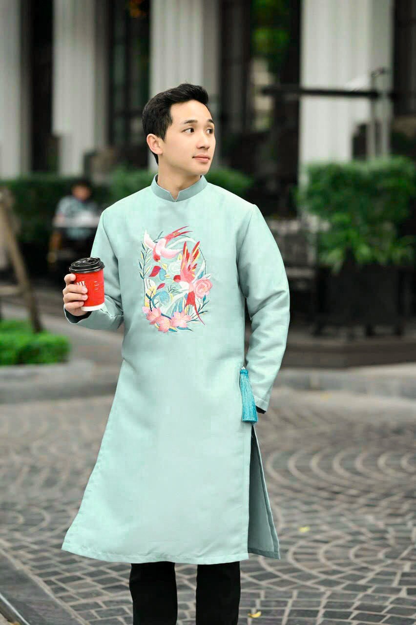 Men Light Blue Sparrow Ao Dai Set