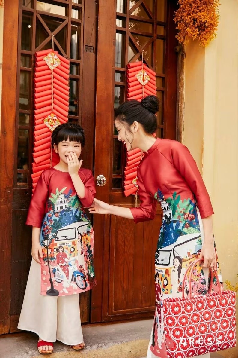 Girl Scenery Ao Dai Set | Pre-made Traditional Vietnamese Ao Dai | Lunar New Year | Ao Dai for Girl | Ao Dai Tet | B1
