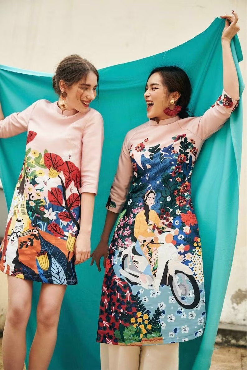 Girl Scenery Dress (No Pants) | Pre-made Traditional Vietnamese Ao Dai | Lunar New Year | Ao Dai for Girl | Ao Dai Tet | B1