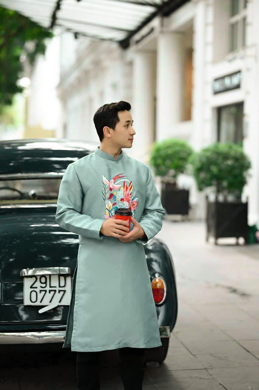 Men Light Blue Sparrow Ao Dai Set