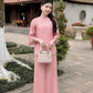 Pearl Chiffon Temple Set (Pink, Cream, Green)| Pre-made Vietnamese Ao Dai|Lunar New Year|Bo Do Lam|Phap Phuc|Women Ao Dai with Pants|G4