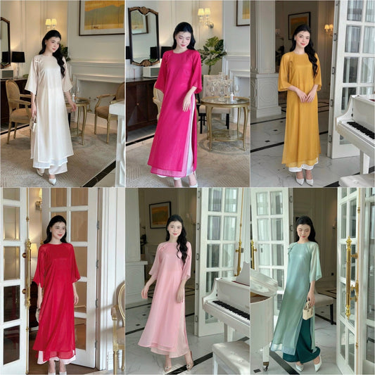 Shifted Chiffon Ao Dai Top Only, NO PANTS (6 Colors)