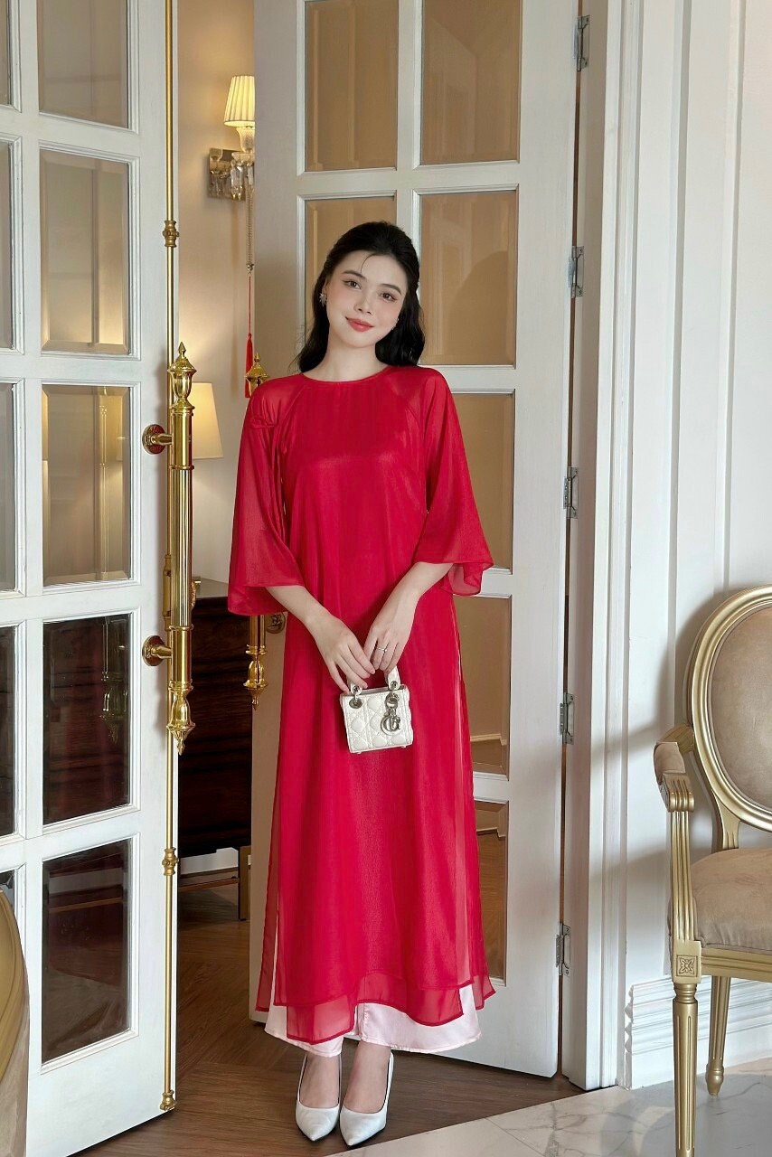 Shifted Chiffon Ao Dai Top Only, NO PANTS (6 Colors)