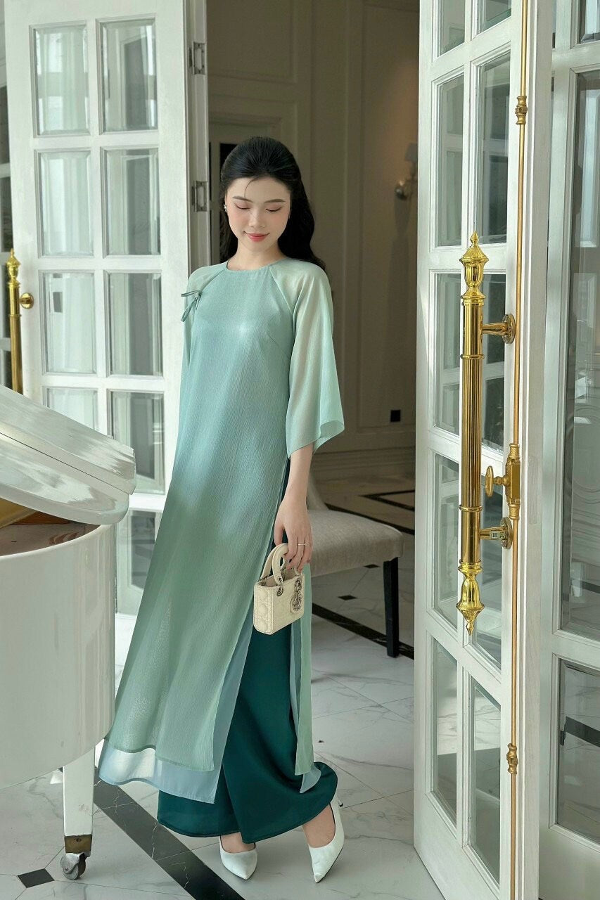 Shifted Chiffon Ao Dai Top Only, NO PANTS (6 Colors)