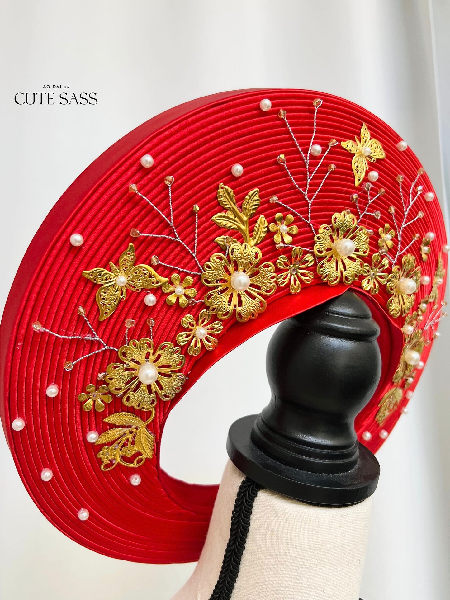 Red Gold Floral Khan Vanh | Vietnamese Ao Dai Accessories | Khan Dong | Vietnamese Ao Dai Wedding Accessory