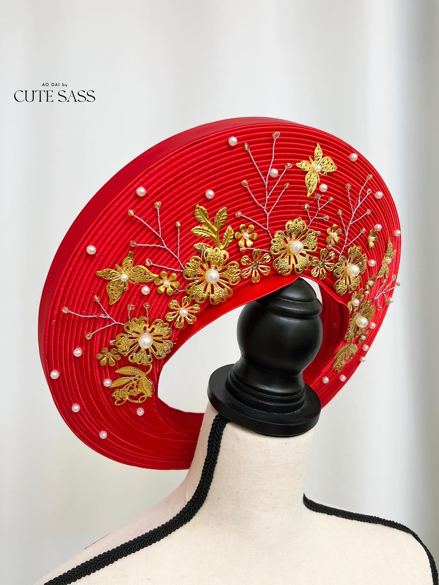 Red Gold Floral Khan Vanh | Vietnamese Ao Dai Accessories | Khan Dong | Vietnamese Ao Dai Wedding Accessory