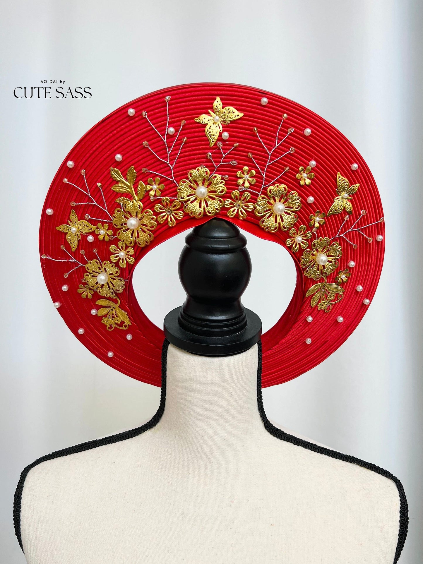 Red Gold Floral Khan Vanh | Vietnamese Ao Dai Accessories | Khan Dong | Vietnamese Ao Dai Wedding Accessory