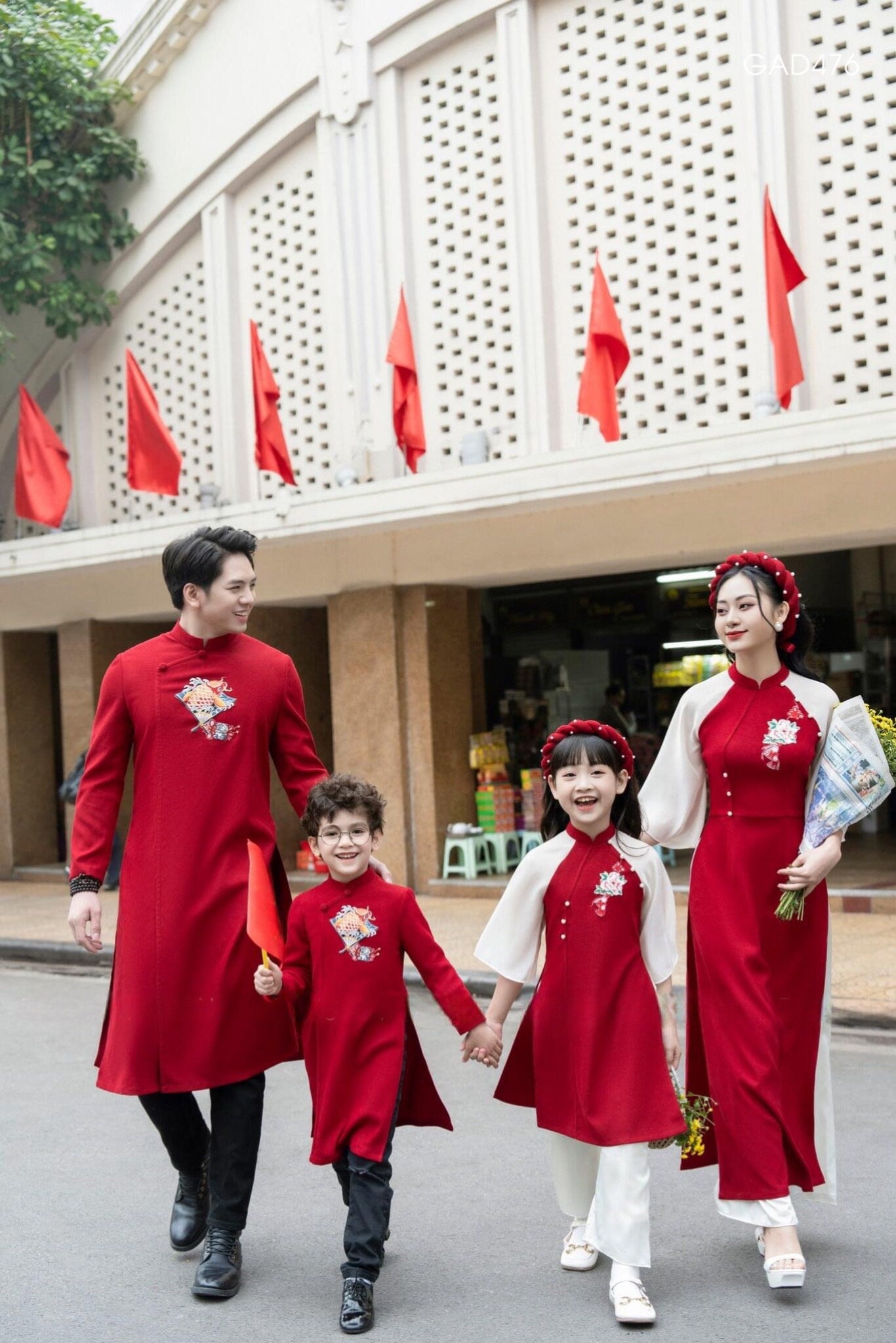 Family DEEP RED Pearls Ao Dai Set (No Headband) | Pre-made Vietnamese Ao Dai| Lunar New Year | Ao Dai for Girl, Mom, Dad, Boy |Ao Dai Tet|I1