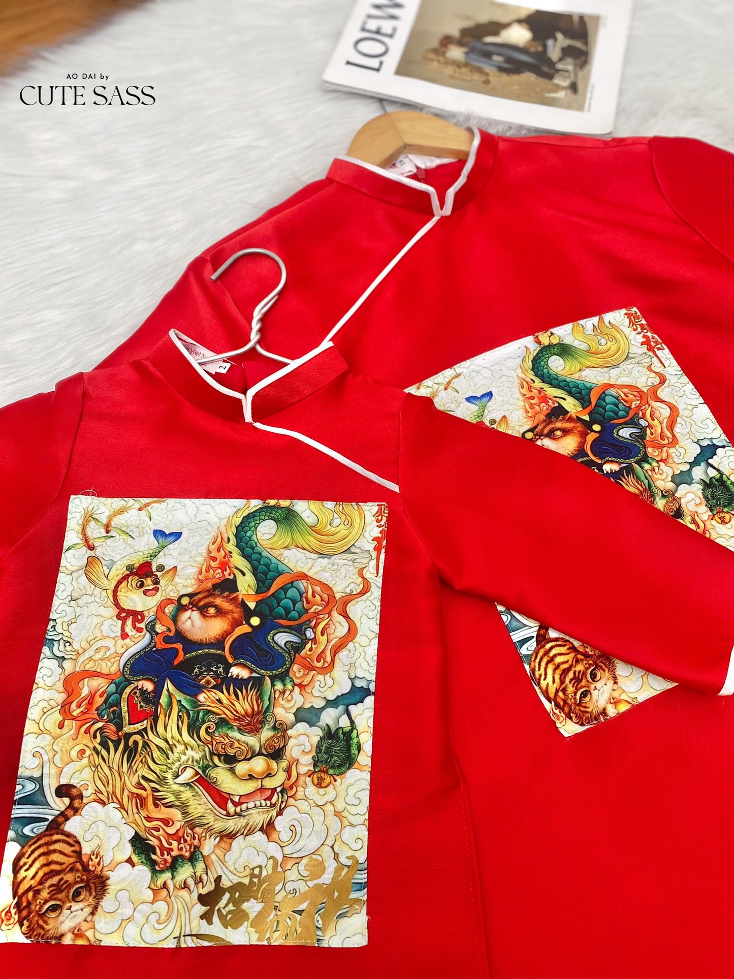 Men and Boy Red Lan Ao Dai Set | Pre-made Vietnamese Ao Dai| Lunar New Year | Ao Dai for Girl, Mom, Dad, Boy | Ao Dai Tet|J3
