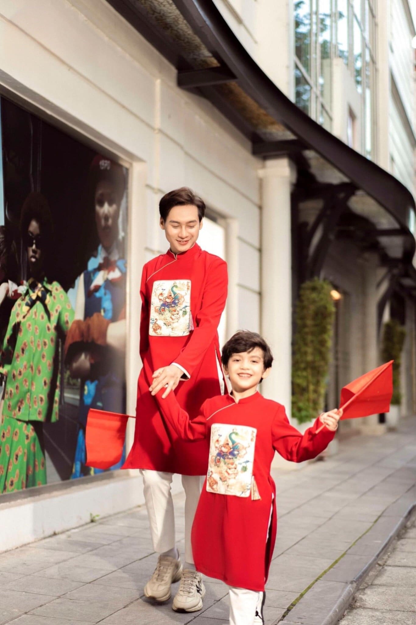 Men and Boy Red Lan Ao Dai Set | Pre-made Vietnamese Ao Dai| Lunar New Year | Ao Dai for Girl, Mom, Dad, Boy | Ao Dai Tet|J3