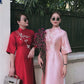 Mom and Daughter Red Ribbons Matching Ao Dai Set