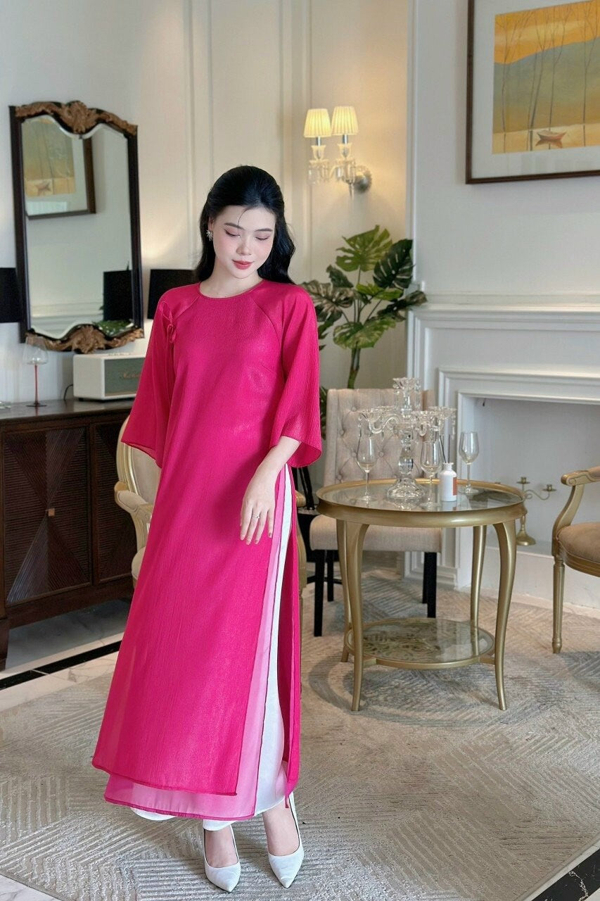 Shifted Chiffon Ao Dai Top Only, NO PANTS (6 Colors)