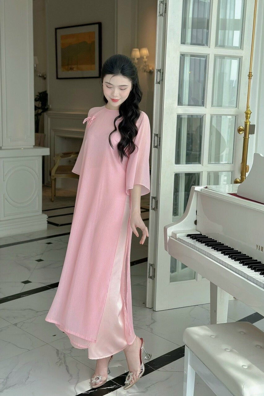 Shifted Chiffon Ao Dai Top Only, NO PANTS (6 Colors)