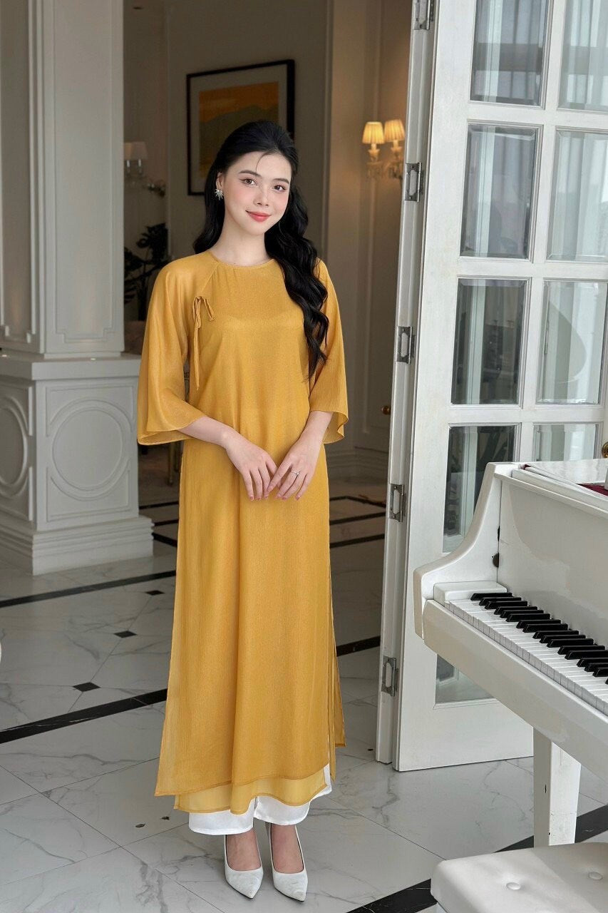 Shifted Chiffon Ao Dai Top Only, NO PANTS (6 Colors)