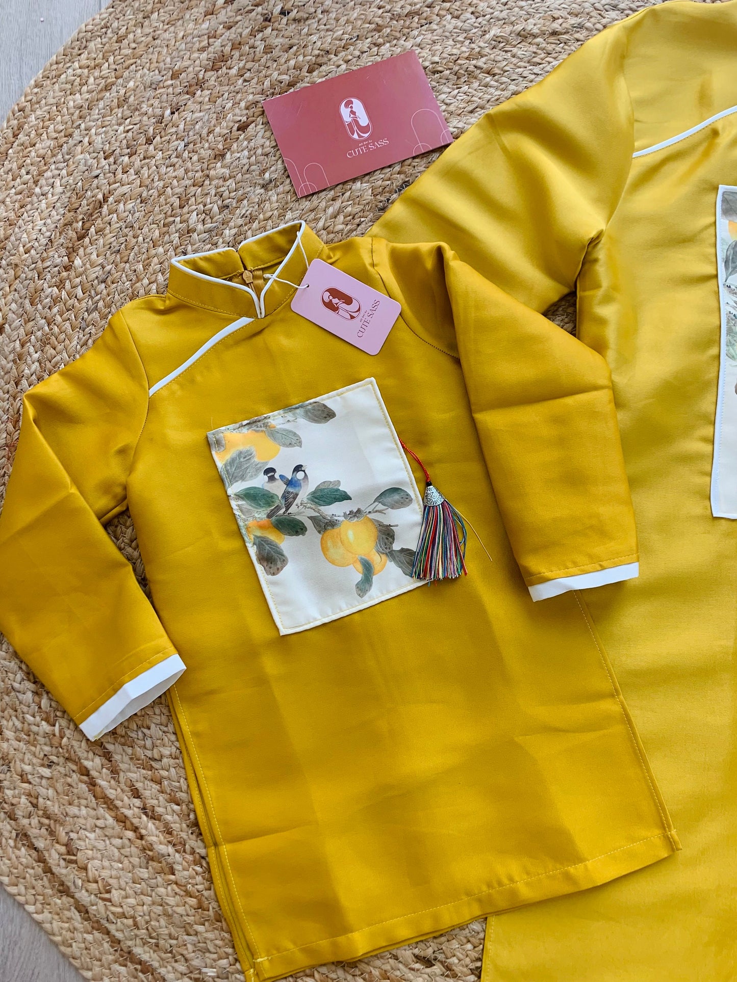 Men and Boy Yellow Pom Ao Dai Set