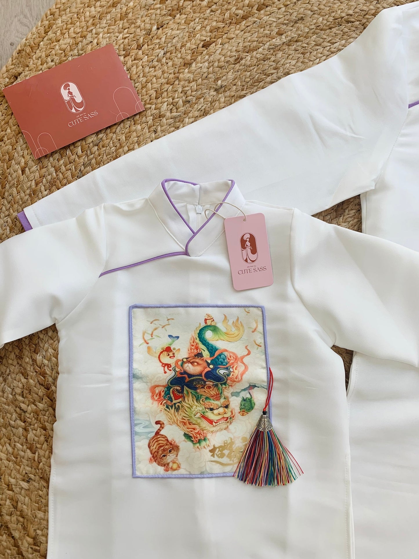 Men and Boy White/Purple Lan Ao Dai Set