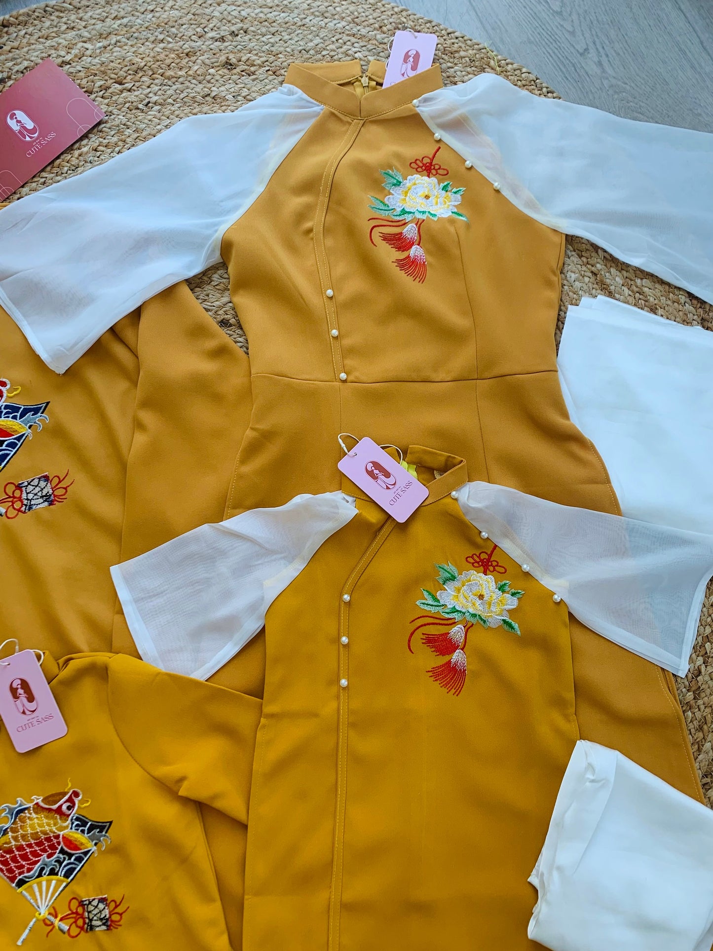 Family Yellow Pearls Ao Dai Set (No Headband)
