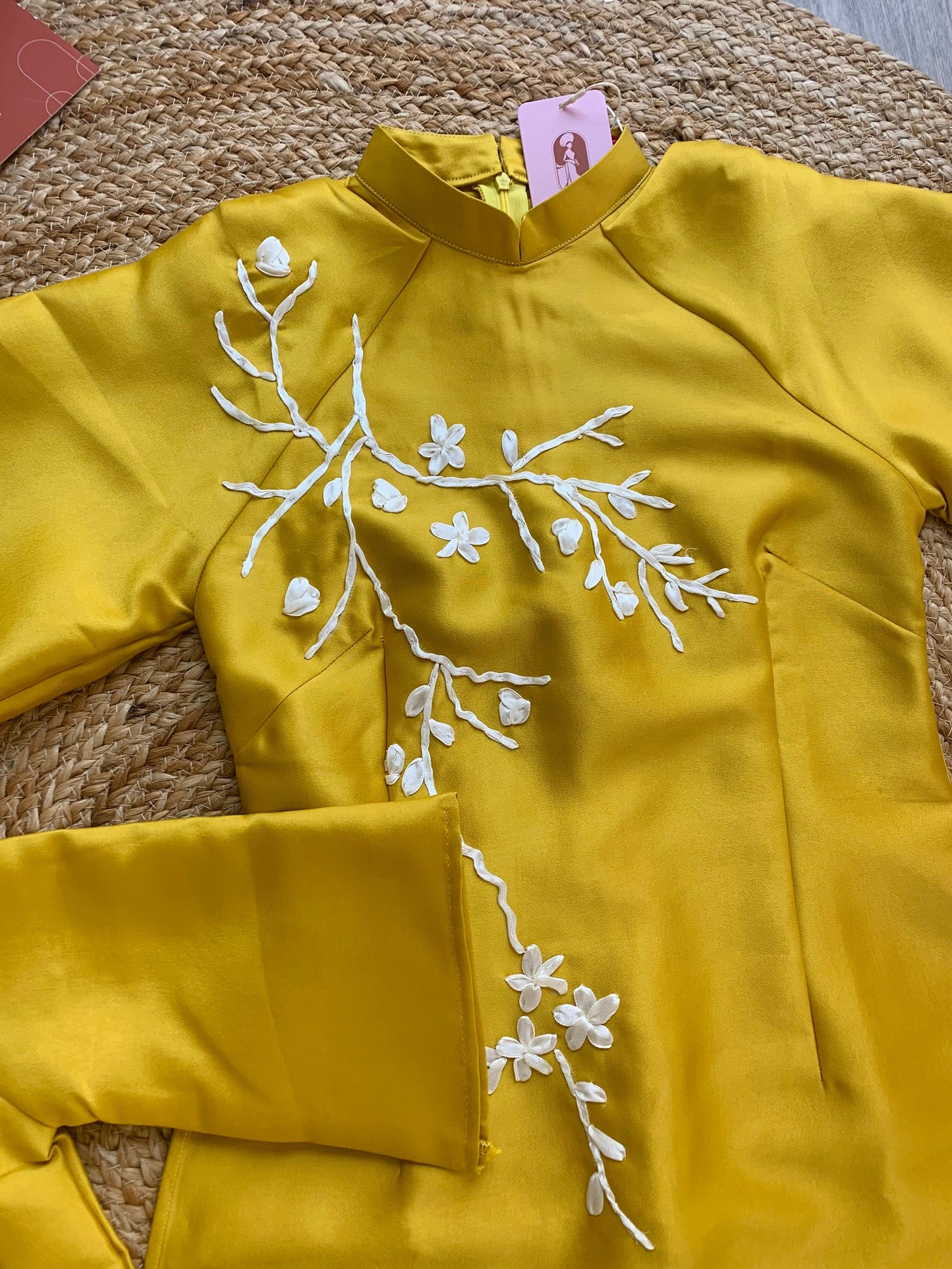 Mom and Daughter Yellow Ribbons Matching Ao Dai Set