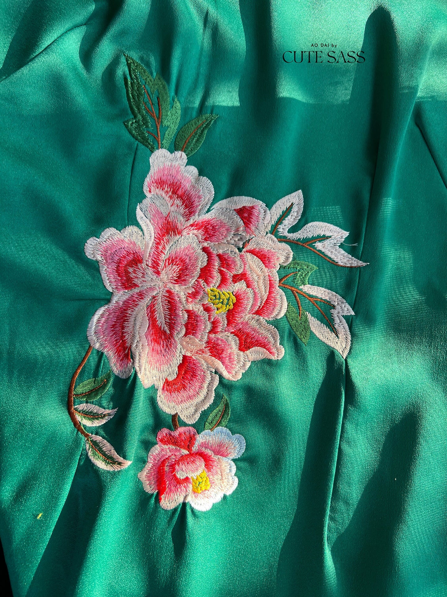 Red Embroidery Peony Ao Dai Set