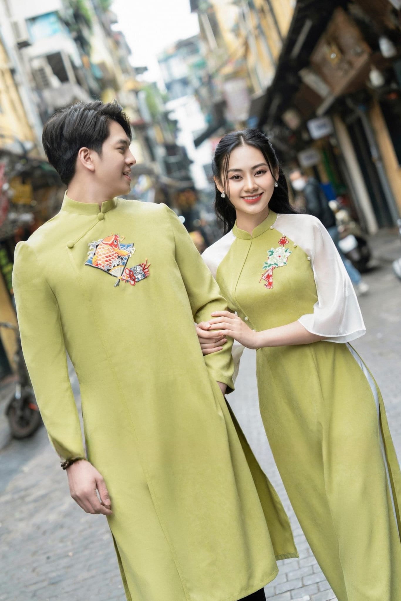 Family Green Pearls Ao Dai Set (No Headband)